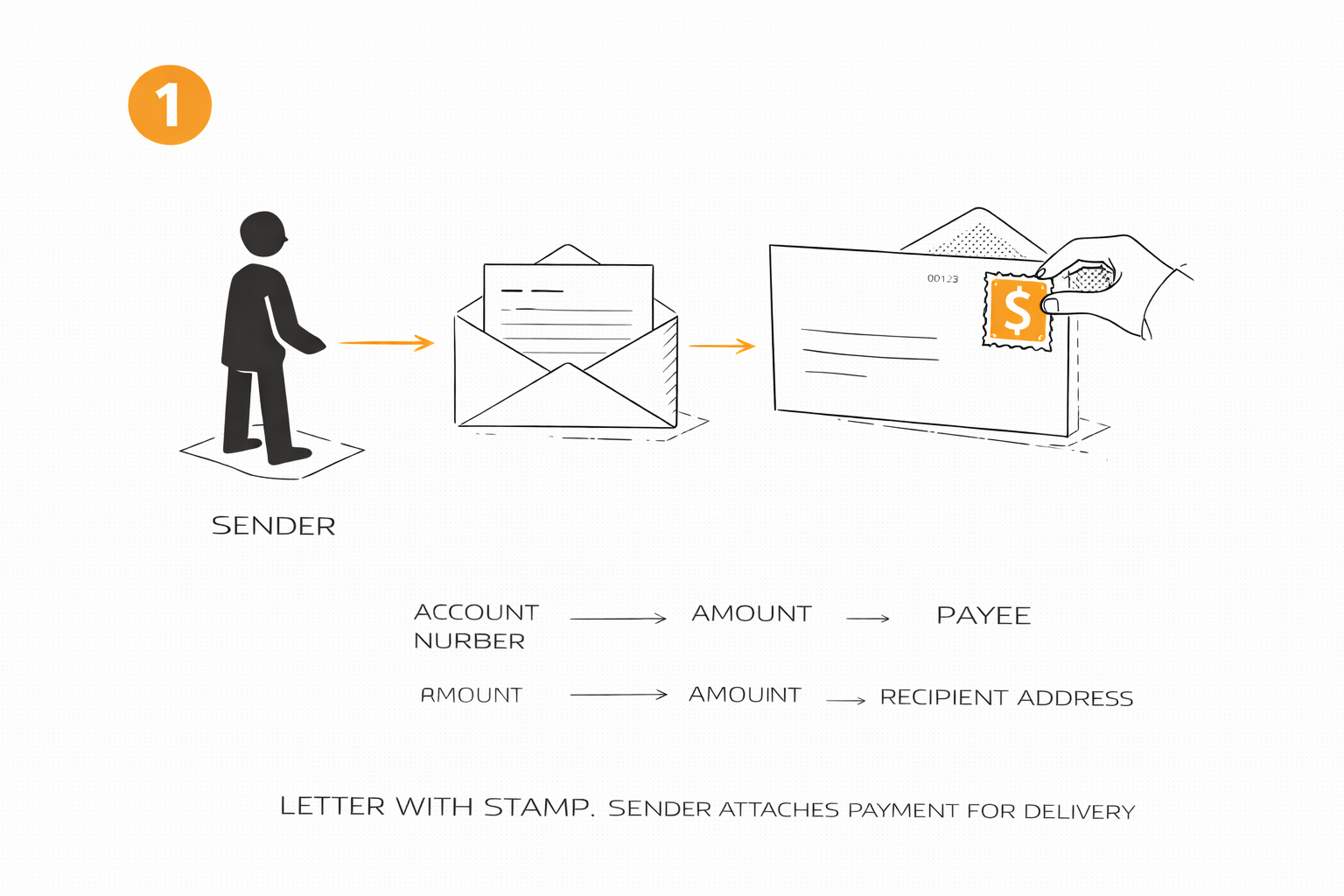 A sender attaching postage to a letter